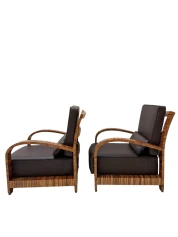 Two Art Deco Lounge Chairs with Leather Cushions France, 1930s